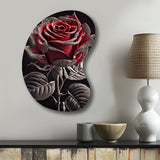 Blossoming Rose In Red And Gray I - Asymmetric Metal Wall Art