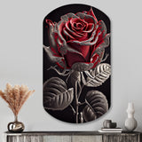 Blossoming Rose In Red And Gray I - Asymmetric Metal Wall Art