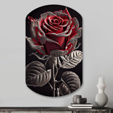 Blossoming Rose In Red And Gray I - Asymmetric Metal Wall Art