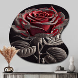 Blossoming Rose In Red And Gray I - Asymmetric Metal Wall Art