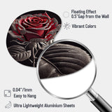 Blossoming Rose In Red And Gray I - Asymmetric Metal Wall Art