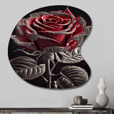 Blossoming Rose In Red And Gray I - Asymmetric Metal Wall Art