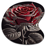 Blossoming Rose In Red And Gray I - Asymmetric Metal Wall Art