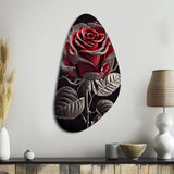 Blossoming Rose In Red And Gray I - Asymmetric Metal Wall Art