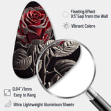 Blossoming Rose In Red And Gray I - Asymmetric Metal Wall Art