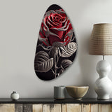 Blossoming Rose In Red And Gray I - Asymmetric Metal Wall Art