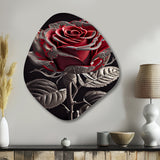 Blossoming Rose In Red And Gray I - Asymmetric Metal Wall Art