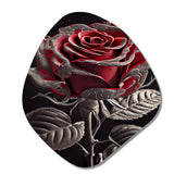 Blossoming Rose In Red And Gray I - Asymmetric Metal Wall Art