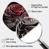 Blossoming Rose In Red And Gray I - Asymmetric Metal Wall Art