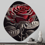 Blossoming Rose In Red And Gray I - Asymmetric Metal Wall Art