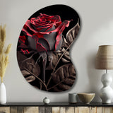 Blossoming Rose In Red And Gray III - Asymmetric Metal Wall Art