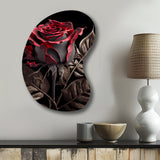 Blossoming Rose In Red And Gray III - Asymmetric Metal Wall Art