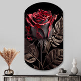 Blossoming Rose In Red And Gray III - Asymmetric Metal Wall Art