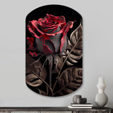 Blossoming Rose In Red And Gray III - Asymmetric Metal Wall Art