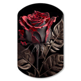 Blossoming Rose In Red And Gray III - Asymmetric Metal Wall Art