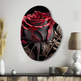 Blossoming Rose In Red And Gray III - Asymmetric Metal Wall Art