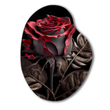 Blossoming Rose In Red And Gray III - Asymmetric Metal Wall Art