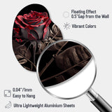 Blossoming Rose In Red And Gray III - Asymmetric Metal Wall Art