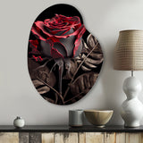 Blossoming Rose In Red And Gray III - Asymmetric Metal Wall Art