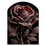 Blossoming Rose In Red And Gray IV - Asymmetric Metal Wall Art