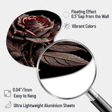 Blossoming Rose In Red And Gray IV - Asymmetric Metal Wall Art