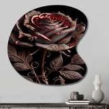 Blossoming Rose In Red And Gray IV - Asymmetric Metal Wall Art