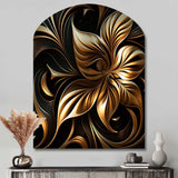 Golden Lily On Black I - Asymmetric Metal Wall Art