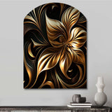 Golden Lily On Black I - Asymmetric Metal Wall Art