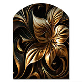 Golden Lily On Black I - Asymmetric Metal Wall Art