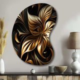 Golden Lily On Black I - Asymmetric Metal Wall Art