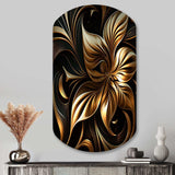 Golden Lily On Black I - Asymmetric Metal Wall Art