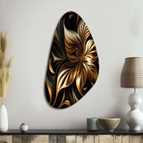 Golden Lily On Black I - Asymmetric Metal Wall Art