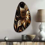 Golden Lily On Black I - Asymmetric Metal Wall Art