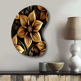 Golden Lily On Black II - Asymmetric Metal Wall Art