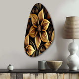 Golden Lily On Black II - Asymmetric Metal Wall Art