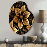 Golden Lily On Black II - Asymmetric Metal Wall Art