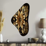 Golden Lily On Black IV - Asymmetric Metal Wall Art