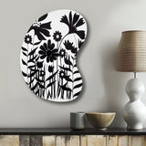 Black And White Graphic Flowers V - Asymmetric Metal Wall Art