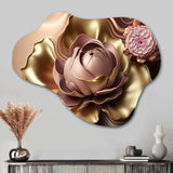 Retro Vintage Abstract Pink And Gold Flowers I - Asymmetric Metal Wall Art