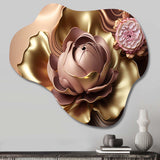 Retro Vintage Abstract Pink And Gold Flowers I - Asymmetric Metal Wall Art