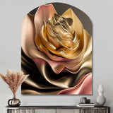 Retro Vintage Abstract Pink And Gold Flowers III - Asymmetric Metal Wall Art