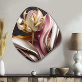 Retro Vintage Abstract Pink And Gold Flowers IV - Asymmetric Metal Wall Art