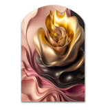 Stylish Glam Flowers In Gold And Taupe I - Asymmetric Metal Wall Art