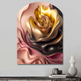 Stylish Glam Flowers In Gold And Taupe I - Asymmetric Metal Wall Art