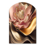 Stylish Glam Flowers In Gold And Taupe III - Asymmetric Metal Wall Art