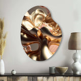 Stylish Glam Flowers In Gold And Taupe IV - Asymmetric Metal Wall Art