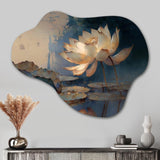 White Vintage Lotus At Dawn - Asymmetric Metal Wall Art