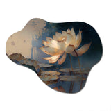 White Vintage Lotus At Dawn - Asymmetric Metal Wall Art