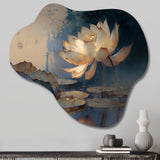 White Vintage Lotus At Dawn - Asymmetric Metal Wall Art