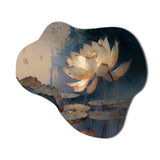 White Vintage Lotus At Dawn - Asymmetric Metal Wall Art